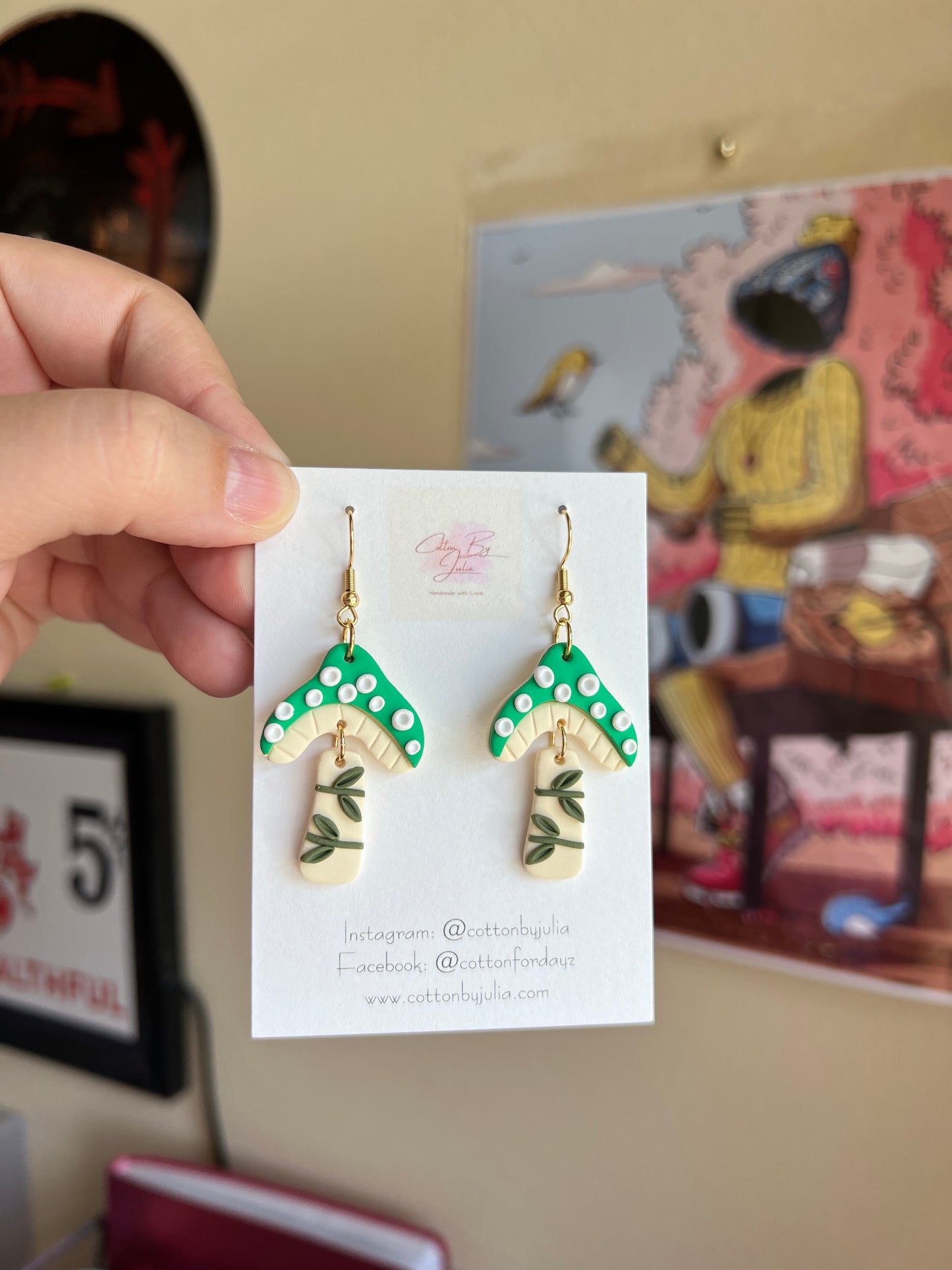 Forest Green Mushroom Dangles