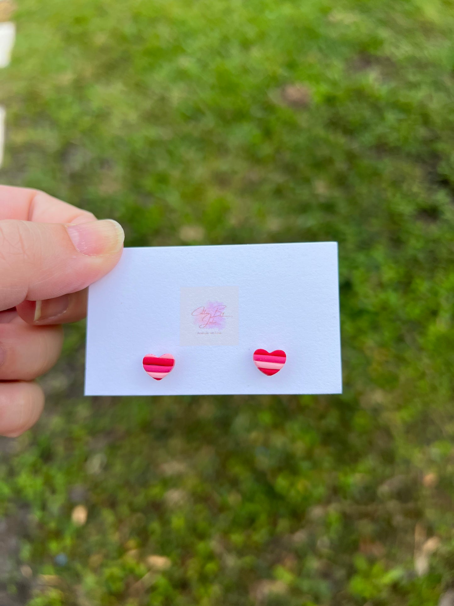 Mini Striped Heart Studs