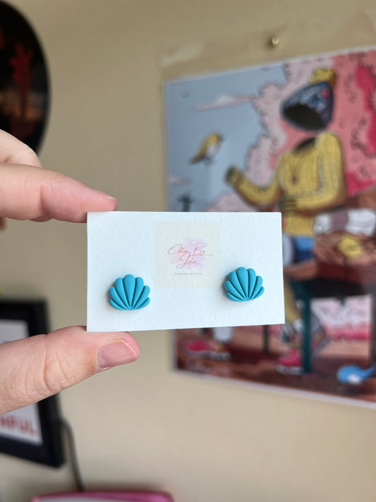 Teal Seashell Studs