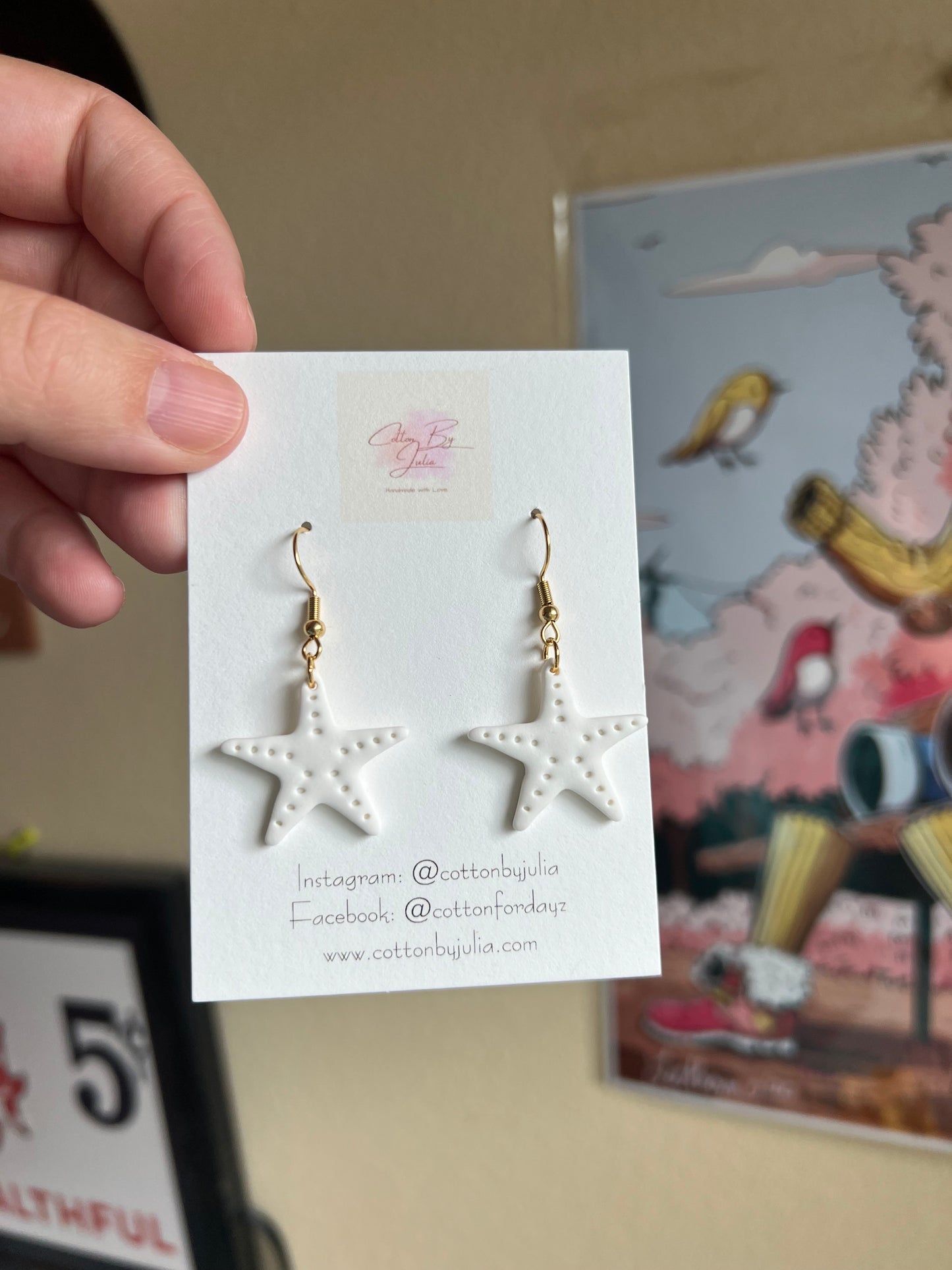 White Starfish Earrings